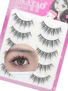 5 perechi de gene false cu aspect ud, efect natural subțire de ochi de pisică, machiaj zilnic, reutilizabile, aplicare ușoară, pentru începători, definite de la rădăcină la vârf, ochi mai mari, ușoare și confortabile