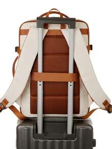 Zaino da viaggio espandibile, zaino per laptop multifunzione di grande capacità per donne - Beige, cinghie regolabili, scomparti multipli, materiale in nylon, zaino da lavoro