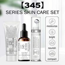 Xioimy 3 件套 345 面部舒缓修复套装，包括 345 面霜、精华液、眼霜，其中含有烟酰胺、泛醇、透明质酸，可减少黑斑、痤疮痕迹，舒缓和修复皮肤，日常护肤套装 - 白色+透明 - 查看 4