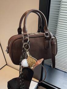 时尚小众女士单肩手提包，别致斜挎方形包 - 咖啡 - 查看 2