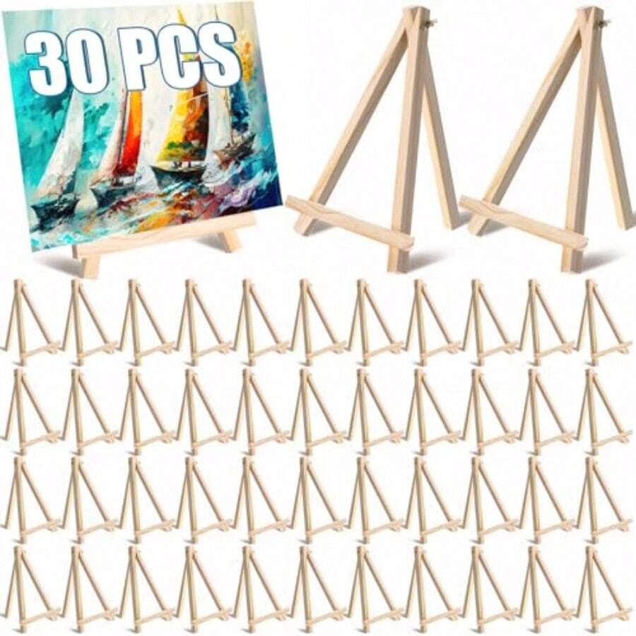 30 Pack 9 Inch Wood Easels Bulk Small Easel Stand For Painting Canvases Mini Tabletop Display Stand Tripod Tabletop Portable Canvas Photo Picture Sign Holder - WoodColor - View 1