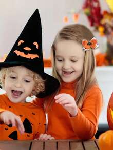 1pc Halloween Kids Dual-Color Bow Hair Clip, Cute Party Decor Prop Headpiece, Creative Polka Dot Pumpkin Hair Accessory, Festive Decorative Item