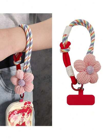 1 pieza Cordón de nailon tejido con estampado floral, correa ajustable y desmontable con bucle para el pulgar, cuerda de escalada unisex