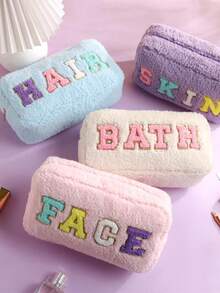 1 Piece Women Girls Cute Plush Fuzzy Hair Skin Face Bath Chenille Letter Preppy Patches Makeup Bag Travel Cosmetic Pouch With Zipper For Women Travel Toiletry Storage Organization,Makeup Bag,Make Up Bag,Makeup Bags,Cosmetic Bag,Makeup Organiser,Travel,Makeup Pouch,Bag,Vanity,Make Up Pouch,Travel Essentials,Pouch Bag,Make Up Bags,Bags,Travel Essential,Vanity Accessories,Small Makeup Bag,Makeup Pouch,Cosmetic Bag,Travel Essential,Large Capacity,Large Makeup Bag,Christmas Gifts,Pouch,Travel,Gifts For Women,Women's Necessaire,Travel Essential,Pouch,Clutch / Small Handbag,Necessaire,Makeup Organizer,Makeup Organize,Pouch,Brush Holder,Mini Pouch,Large Capacity Pouch,Gifts For Women,Christmas Gifts,Gift Ideas For Women