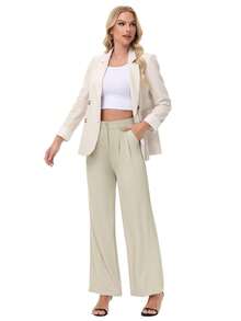 Women Wide Leg Flowy Casual Palazzo Loose Dress Pants Classic Stylish Stretchy High Waist Business Workout Trousers - màu xanh lá cây nhạt - Xem 2