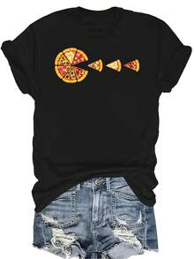I Love Pizza Pizza Party Pizza Pie Slice Pizza T Shirt Women Unisex Summer Casual Breathable Personality Round Neck Short Sleeve Tee Streetwear Versatile Top, Suitable For Teens And Adult - 黑色27 - 查看 1