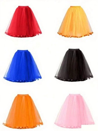 1pc Women's Mid-Length Solid Color Tulle Skirt With Ribbon Trim, Fluffy Tutu Skirt, Layered Mesh Petticoat, Princess Dress, Puff Skirt, Double-Layer Tulle Dress, Crinoline Slip Dress, Holiday Decorative Skirt, Stage Performance Party Dress, Summer Mesh Dress, Elegant Bridal Slip Dress, Hand Washable, Suitable For Wedding Gowns And Formal Wear Lining