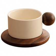 1 Set 250ml/8.45oz Cream-Color Thick Ceramic Coffee Mug With Saucer, Classic Straight Design, Heat-Resistant Handmade Coffee Cup, Highly Attractively Large Capacity Cup, Suitable For Coffee Art Tea Cup, For Home, Cafe And Gift - Multicolor - View 11