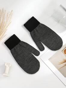 1 Pair Solid Color Casual Acrylic Full Finger Thick Warm Knitted Gloves For Men, Autumn/Winter