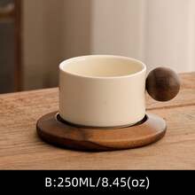 1 Set 250ml/8.45oz Cream-Color Thick Ceramic Coffee Mug With Saucer, Classic Straight Design, Heat-Resistant Handmade Coffee Cup, Highly Attractively Large Capacity Cup, Suitable For Coffee Art Tea Cup, For Home, Cafe And Gift - Multicolor - View 13