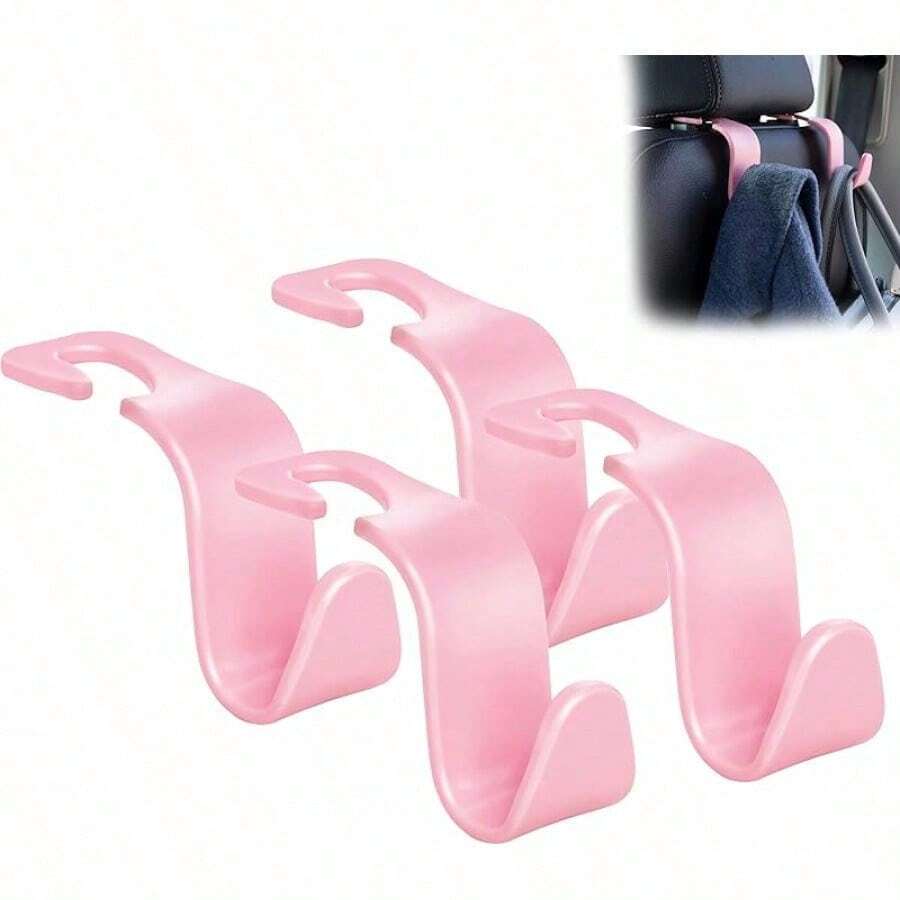 Car Seat Headrest Hook 4 Pack Hanger Storage Organizer Universal For Handbag Purse Coat Fit Universal Vehicle Car Black S Type - 粉色 - 查看 1