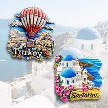 1pc Resin Santorini, Greece Dreamy Fridge Magnet, Athens Travel Souvenir Home Office Storage Cabinet Decor, Meaningful Creative Gift - Multicolor - View 12