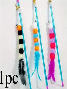 A Set Of Interactive Cat Toys Designed In The Shape Of Caterpillar, Paired With High Elasticity Nylon Rope, Colorful Acrylic Beads, And Blue Pink Dual Color Feathers. Made Of And Materials