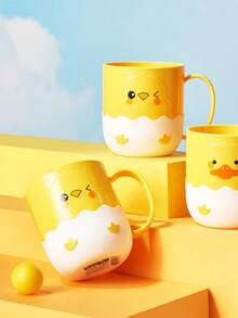 1pc Customizable Cartoon Yellow Chicken Water Cup, Creative High-Quality Varied Expression Cartoon Rinsing Cup, Portable, Lightweight, For Indoor, Outdoor, Travel, Student, Office, Multi-Style Options For Families, Thickened PP Material, Customize Text For Your Exclusive Cup - Yellow (basic) - View 4