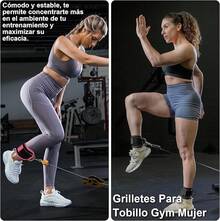 Reforzada Doble Anilla en D, Correas Acolchonadas,Elástico Ajustable,Correas de Tobillo de Fitness para Máquinas de Cable, Patada de Cadera Hacia Atrás y Estiramiento de Piernas Ejercicio para Hombres y Mujeres - Negro - Ver 5