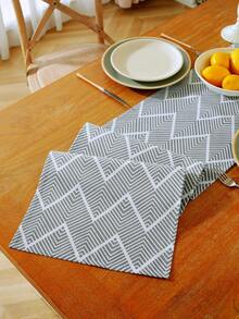 1pc Gray Geometric Wave Pattern Table Runner, Bohemian Minimalist Style, Machine Washable, Suitable For Sideboard, Shoe Cabinet, Cabinet Cover, Kitchen, Dining Room, Dining Gathering, Picnic, BBQ, Camping, Outdoor, Holiday, Party Decor, Home Decor, All Seasons, Autumn Decor