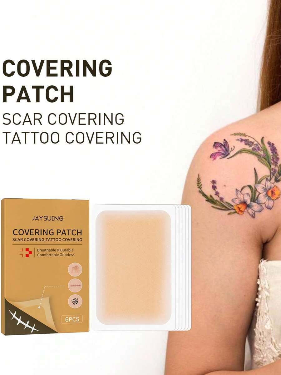 Temporary Tattoo Cover-Up Patches Waterproof Sweatproof Full Covering Scar Tattoo Concealing Body Flaws Ultra-Thin Soft Breathable Invisible Skin Tone Tapes Suitable For Tattoos/Scars/Birthmarks - 米色 - 查看 1