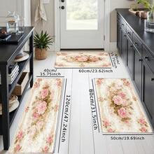 1pc Vintage Floral Machine Washable Area Rug/Door Mat/Kitchen Mat/Laundry Mat/Bath Mat, Rectangular, Polyester Faux Wool With TPR Backing, For Entryway, Bedroom, Living Room, Kitchen Floor Decor - Multicolor - View 10