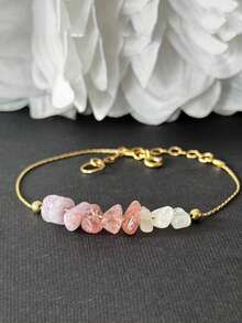Menopause Bracelet Hormone Balancing Crystal Made With Raw Crystal Strawberry Quartz And Moonstone - Gold - View 4