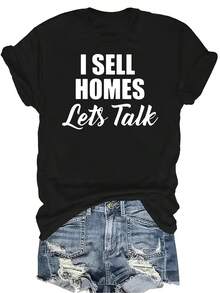 Vendo casas, hablemos de agente inmobiliario - Regalo de agente inmobiliario Camiseta de mujer y unisex de verano, casual, transpirable, de personalidad, cuello redondo, manga corta, ropa de calle, versátil, adecuada para adolescentes y adultos - Negro - Ver 1