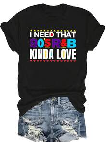 Camiseta "Ese tipo de amor de R&B de los 90" Mujer Unisex Verano Casual Transpirable Personalidad Cuello Redondo Manga Corta Camiseta Ropa de Calle Versátil, Adecuada para Adolescentes y Adultos - Negro - Ver 1