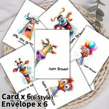 12 بطاقة تهنئة عيد ميلاد بنماذج حيوانات مضحكة مع مغلفات - هدية فريدة، ديكور عيد الميلاد، لوازم عيد الميلاد، لوازم مدرسية، عودة إلى المدرسة