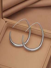 Lightweight Teardrop Hoop Earrings For Women, Bright And Shiny Gold Plated Large Oval Pull Through Hoop Earrings High Polished Statement Jewelry Gift For Women Teen Girls  Simple U-Shaped Hoop Earrings For Women - Bạc - Xem 8