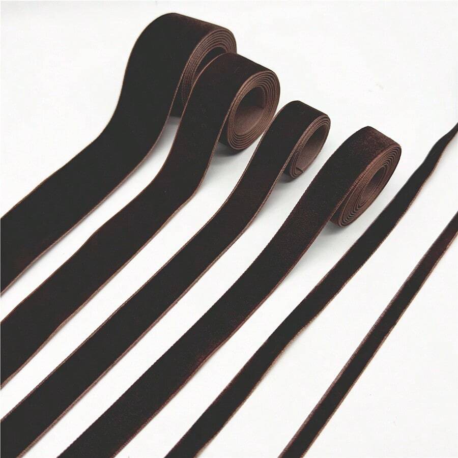 6mm-38mm 5yards Coffee Velvet Ribbon Handmade Wedding Party Decoration Ribbon For Gift Wrapping DIY Hair Bows Sewing Crafts - Coffee Brown - View 1