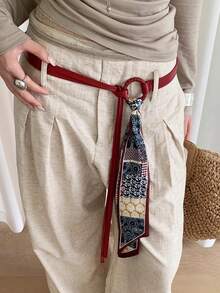 1 chiếc thắt lưng PU cổ điển phong cách Bohemian thường ngày dành cho nữ kèm khăn quàng cổ, đa năng để mặc hàng ngày, phù hợp với mọi mùa - Thắt lưng + khăn quàng cổ nữ - Xem 2