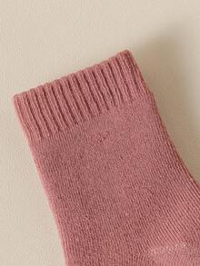 5 Pairs Girls' Wool Blend Mid-Calf Socks, Solid Colors Pink, Purple, White, Soft & Warm, Thick, Minimalist Design, Cute & Fashionable, Versatile, Suitable For Autumn/Winter