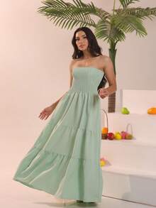 Look Of Millions!!! Long Strapless Dress With Floral Print - Mint Green - View 3