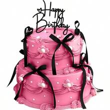 10 PCS Black Bow Cake Toppers With Happy Birthday Sign - Vintage Ribbon Cupcake Toppers Birthday Party Decorations Coquette Theme Anniversary Wedding Decor Cake Decorating Supplies Black
