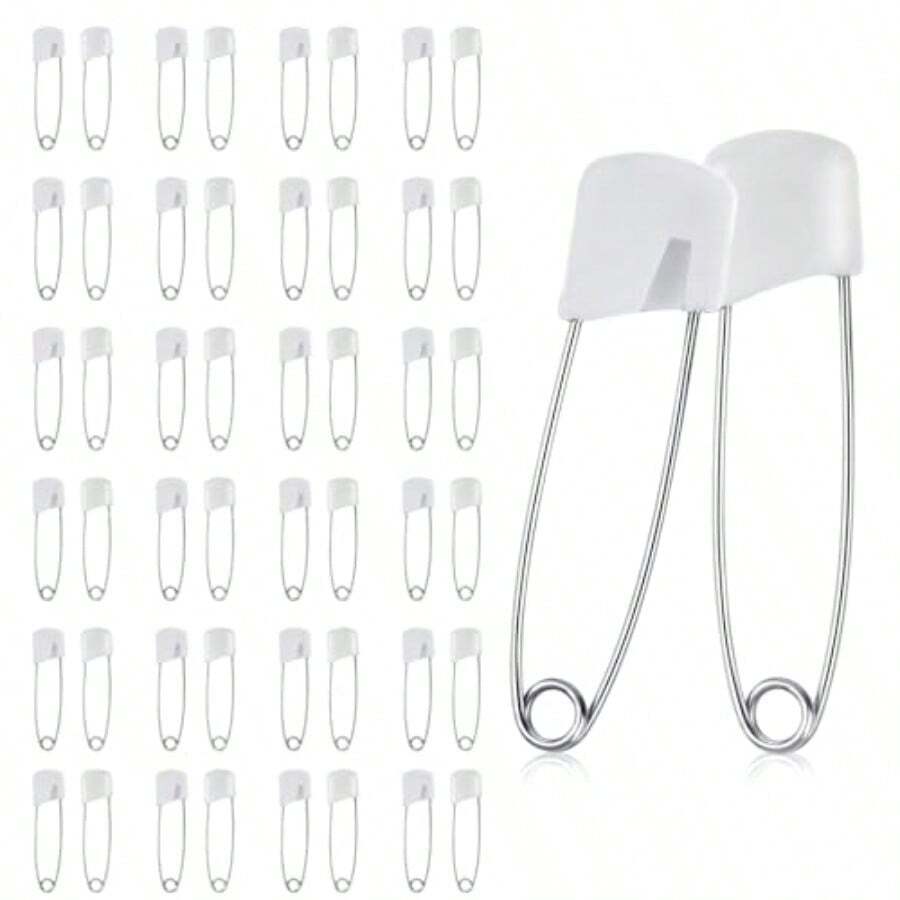 50 Pcs Stainless Steel Safety Pins With Locking Closures For Clothing Fastening And Diaper Securing 4CM Length Durable And Reliable For Everyday Use In Fashion Crafting And Baby Care Applications - trắng - Xem 1