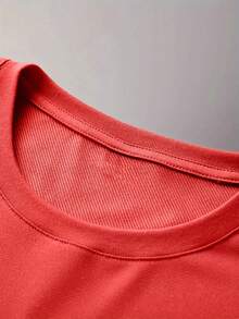 Popular  Men's Short Sleeve Shirts Never Give Up Letter Pattern Print Casual Summer Tops, Men's Fashion Casual Round Neck Short Sleeve, Suitable For Daily Wear And Various Occasions. Roomy And Comfortable - 紅色 2 - 查看 4