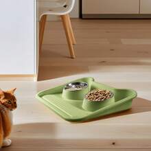 Auslaufsichere Edelstahl-Futternäpfe mit rutschfestem Boden - Doppelte Futter- und Wassernäpfe für Hunde & Katzen, einfach zu reinigen, robustes Design für kleine bis mittlere Rassen, gelbe Kunststoffschale mit erhöhten Rändern, Katzenfütterungsstation, schlankes Napfdesign, leicht zu reinigendes Material
