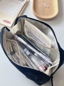 Ins-Inspired High-Quality Solid Color Pencil Case, Dirt-Resistant Black, Large Capacity Student Stationery Storage Bag - Multicolor - View 4