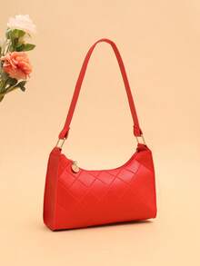 时尚休闲压花腋下包/单肩包，适合女士日常穿着 - 紅色 - 查看 3