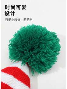 Christmas Hats For Men & Women, Christmas Theme Party Gift, Knitted Striped Cartoon Reindeer Long Beanie, Clown Hat - Green - View 7