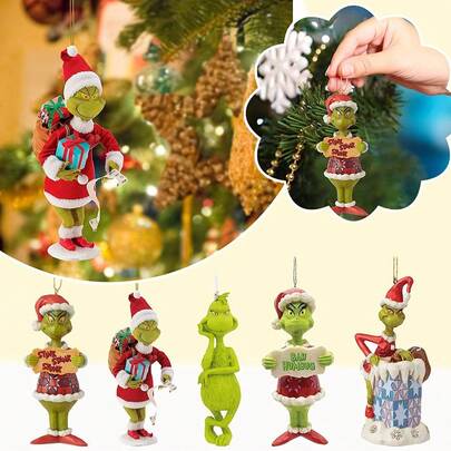 5 piezas Decoraciones navideñas del Grinch Adornos para el árbol de Navidad, el coche, la mochila, Decoraciones navideñas para el hogar