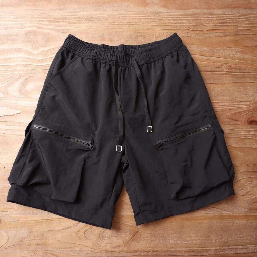Men's Cargo Shorts With Multiple Pockets, Zipper And Quick-Drying Pants, Thin And Wear-Resistant - 黑色 - 查看 1