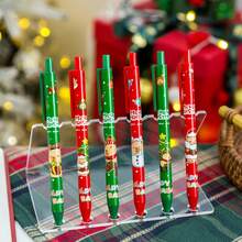 24支/6支/3支装圣诞节主题可伸缩中性笔，节日风格，书写流畅，0.5毫米黑色墨水，适合儿童上学及作为圣诞礼物 - 彩色 - 查看 4