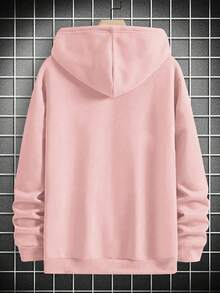 男士印花保暖连帽衫，街头风，秋冬季长袖上衣 - 粉色 - 查看 6