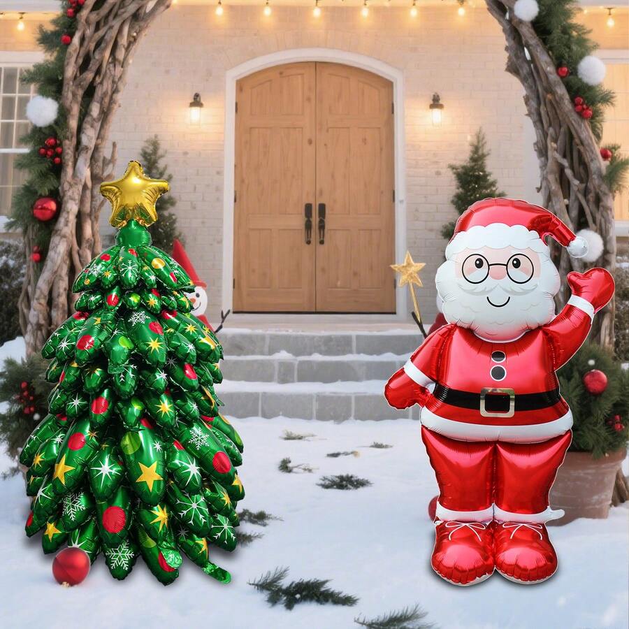 2 piezas de globos de árbol de Navidad, Papá Noel, muñeco de nieve, adecuados para Navidad, bodas, cumpleaños y celebraciones de Año Nuevo, apropiados para decoración navideña interior y exterior del hogar, decoraciones de fiesta de invierno de Año Nuevo, mejor regalo de Navidad