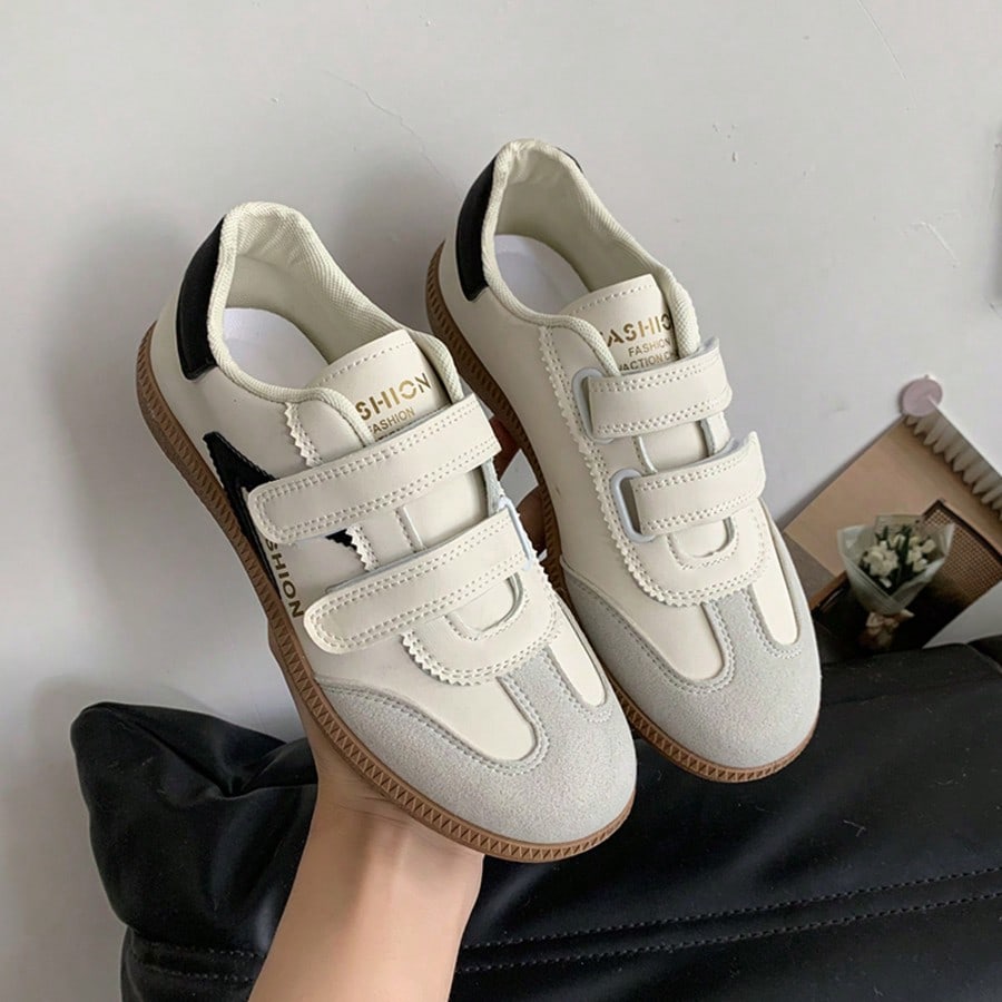 Zapatos deportivos de moda casual para mujer, zapatillas deportivas de parchwork de PU con , de corte bajo con cordones, planos, para correr