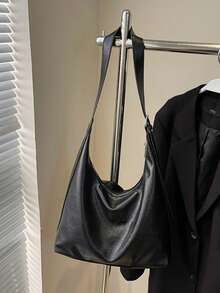 2025 Autumn/Winter New Vintage Shoulder Bag, Crescent Moon Bag, Matte Tote Bag, Large Capacity Crossbody Casual Hobo Bag, Adjustable Shoulder Strap, Crossbody Bag For Women, Versatile Commuter Bag - Black - View 5