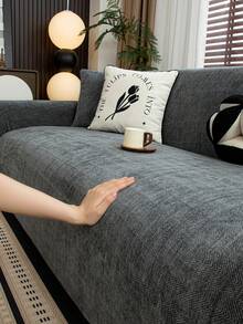 1 件雪尼尔人字纹沙发套，时尚奢华沙发保护套，装饰防滑防尘防刮沙发套，适合所有季节、卧室、客厅、书房、办公室 - 深灰 - 查看 12
