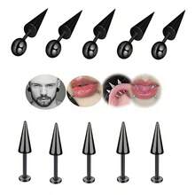 10pcs Stainless Steel Punk Style Spike Lip Studs, 16G Earrings - Black - View 5