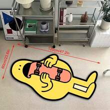 1 件卡通小黄人趣味地毯，毛绒动漫人物吃滑板形状地毯，加厚天鹅绒植绒底不对称地毯，耐磨床边垫，适用于客厅、卧室、厨房、浴室、洗衣房、走廊、入口、游戏室、男孩游戏室装饰、家居装饰 - 彩色 - 查看 9
