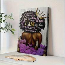 1pc Empowering 'I AM' Affirmation Art Print - 29.97x39.88 Cm Or 39.88x59.94 Cm Framed Canvas Painting With Regenerated Wood Frame, Vibrant Purple Flowers & Golden Accents, Inspirational Wall Decor For Home, Office, Or Gift, African American Wall Art, Feminine Theme, Frame - Nhiều màu - Xem 1