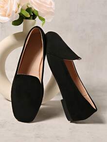 Women's Square Toe Soft Bottom Slip-On Flats, Fashion Versatile Loafers, Breathable Solid Color Patchwork, Suitable For Casual, Beach, Party, Commuting, Basic, Spring/Summer/Autumn/Winter